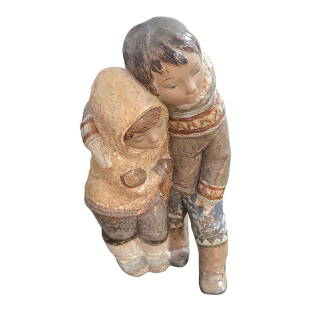 Late 20th Century Lladró “Children in Winter Embrace” Spanish Porcelain Figurine, 12” Tall For Sale