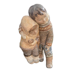 Late 20th Century Lladró “Children in Winter Embrace” Spanish Porcelain Figurine, 12” Tall