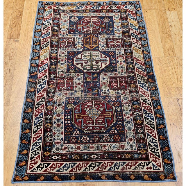 An exceptional early 20th century Caucasian Shirvan area rug from the Baku region of southeastern Azerbaijan, featuring a...