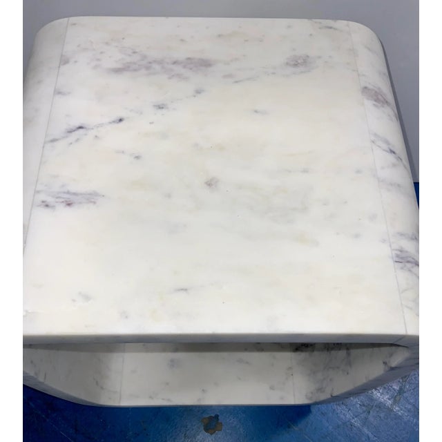 Contemporary Contemporary Honed White Carrara Marble Side Table For Sale - Image 3 of 5