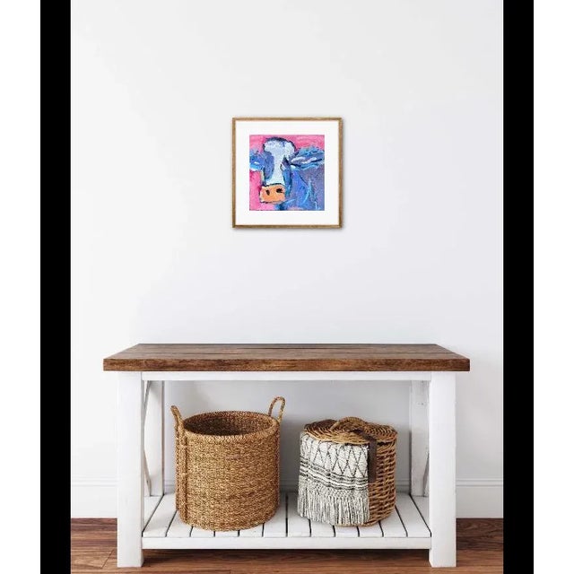 Abstract Cow in Pink Oil Painting For Sale - Image 4 of 12