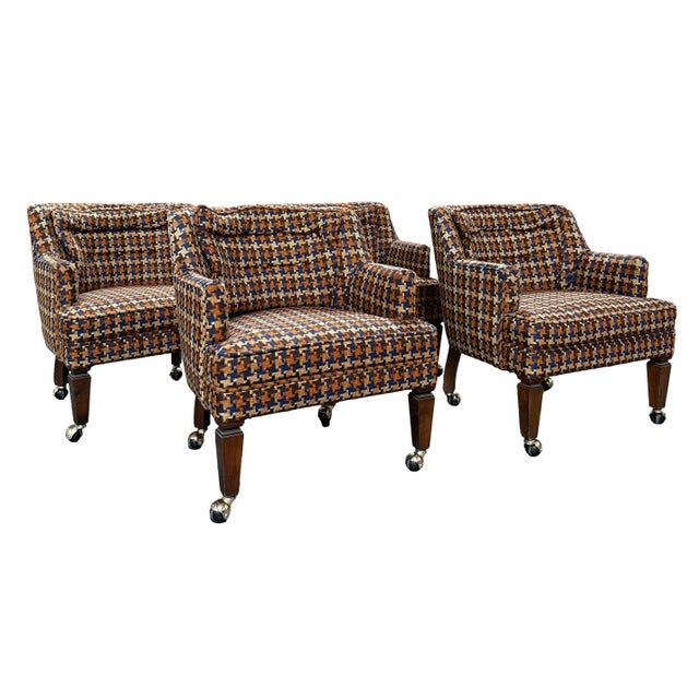 Mid 20th Century Set of 4 Vintage Mid-Century Modern Club Chairs — Houndstooth Plaid on Casters For Sale - Image 5 of 10