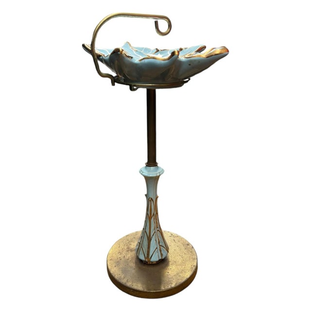 1950s Mid-Century Modern Turquoise & Gold Gilded Leaf Ashtray