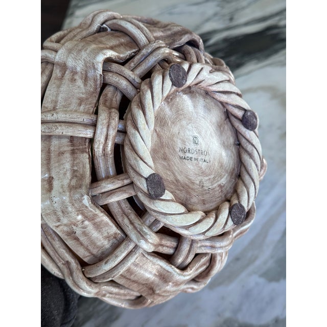 MOS2025brokenMade in Italy Majolica Style Trompe l'Oleil Fruit Basket For Sale - Image 9 of 11