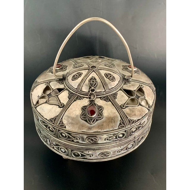 Vintage Yemeni Concertina Lantern Tinned Filigree Accordion Hanging Lamp Jeweled For Sale - Image 6 of 17