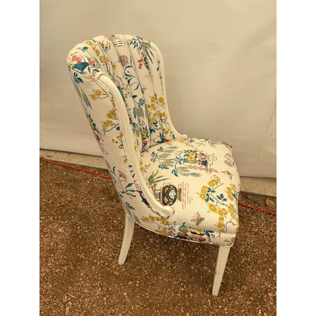 Hollywood Regency Mid 20th Century Adorable Channel Back Chair in Schumacher Ming Vase Fabric For Sale - Image 3 of 4