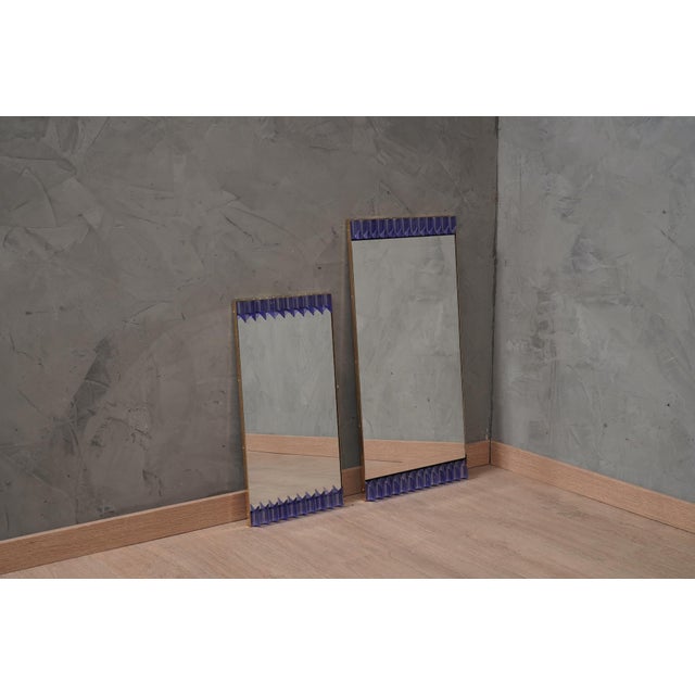 Mid-Century Modern Periwinkle Murano Glass and Brass Wall Mirror, 1990s For Sale - Image 3 of 9