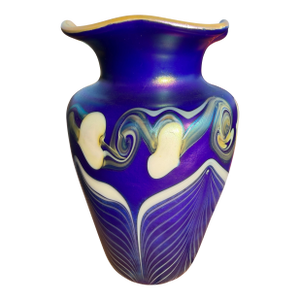 1983 Grant Randolph Feather and Heart Glass Vase