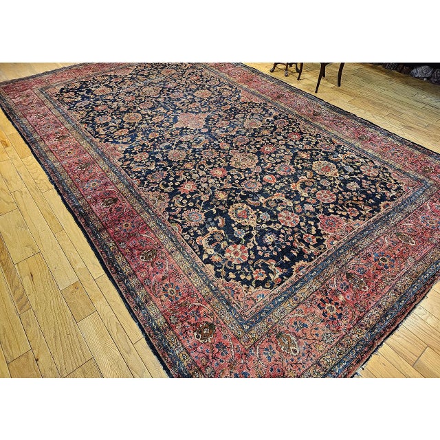 19th Century Oversized Persian Farahan Sarouk Rug, Hand-Knotted Wool, Allover Geometric Design, Navy & Red, 11x17 For Sale In Chicago - Image 6 of 16
