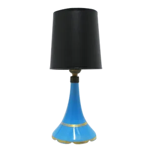 Italian Blue Opaline Glass Table Lamp With Scalloped Edge in Gold