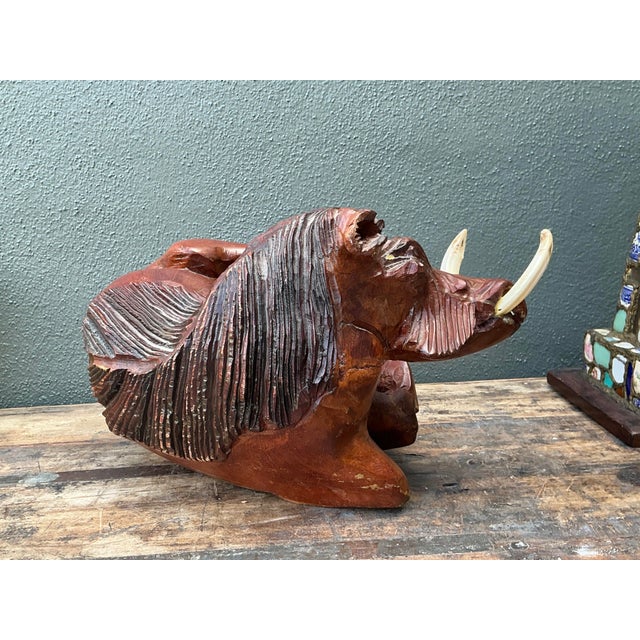 Vintage Hand Carved Wild Boar For Sale - Image 4 of 12