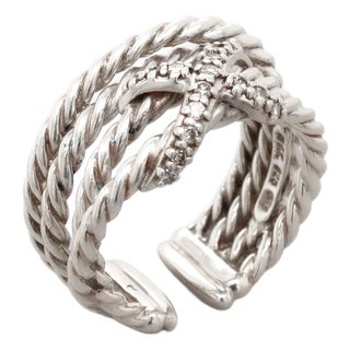 David Yurman Sterling Silver & Diamond Crossover X Ring For Sale