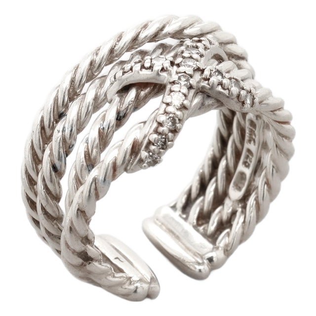 David Yurman Sterling Silver & Diamond Crossover X Ring For Sale