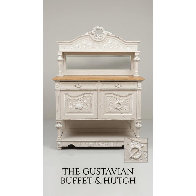 19th Century Gustavian-Style Swedish Painted Buffet With Carved Detail and Mirror Hutch For Sale In Dallas - Image 6 of 11