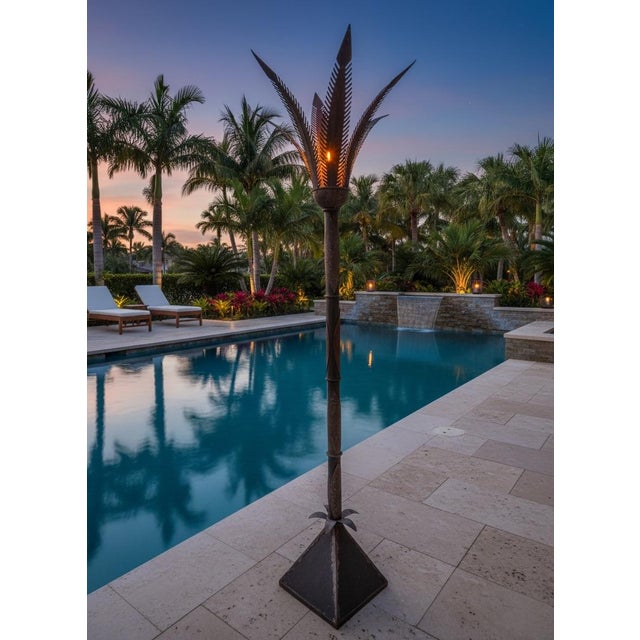 Artisan Sculptural Hand-Wrought Iron "Feather" Floor Candle Holder For Sale In West Palm - Image 6 of 10
