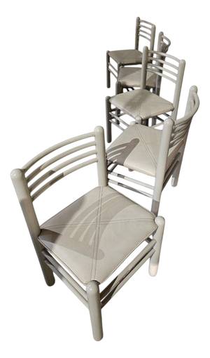 Dining Chairs in Light Grey Wood with Leather Seats, Germany, 1970s, Set of 5