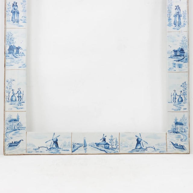 Vintage Dutch Blue and White Tile-Style Wall Mirror For Sale - Image 4 of 10