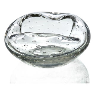 Mid-Century Bullicante Art Glass Ashtray – Clear Seeded Crystal, 1950s Italy For Sale