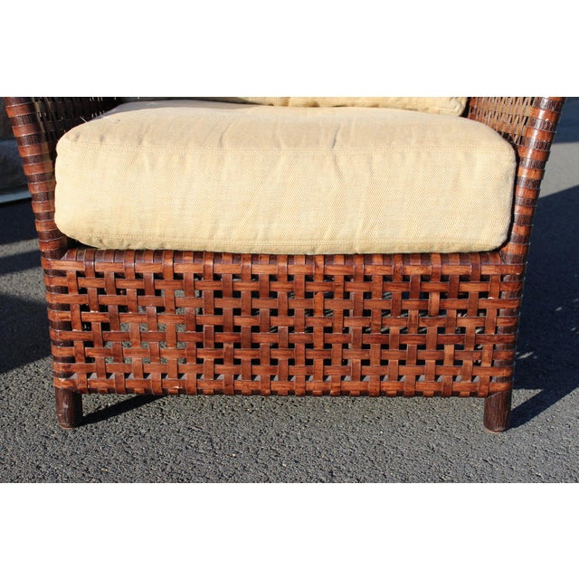 1990s McGuire Woven Leather Armchair and Ottoman From the Antalya Collection For Sale - Image 14 of 18