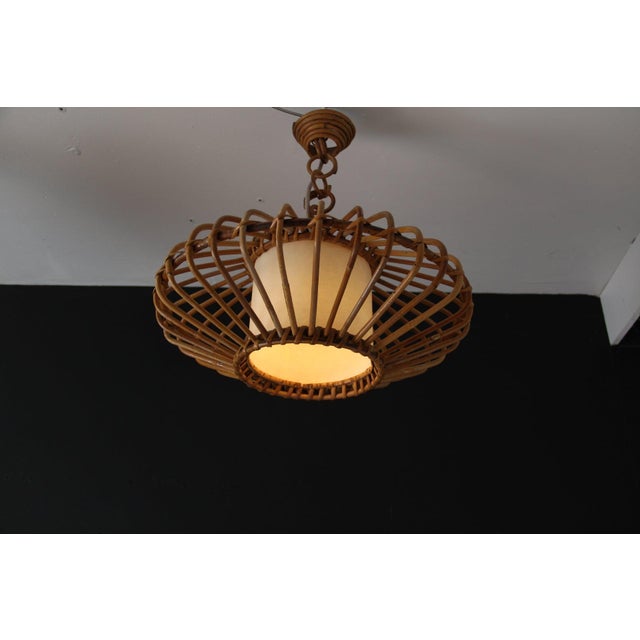 Flying Saucer Bamboo Pendant Light from Louis Sognot, 1950, Set of 2 For Sale - Image 11 of 18