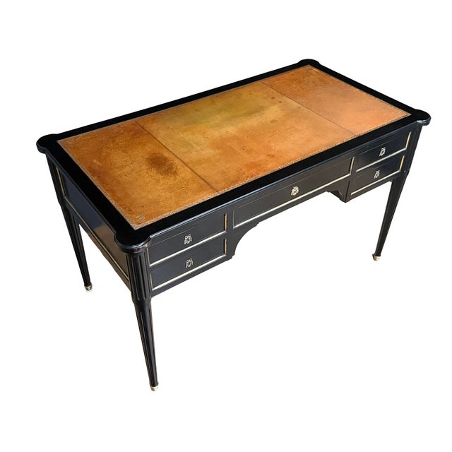Louis XVI Ebonized Writing Table or Desk With Embossed Leather Top From France For Sale - Image 13 of 15