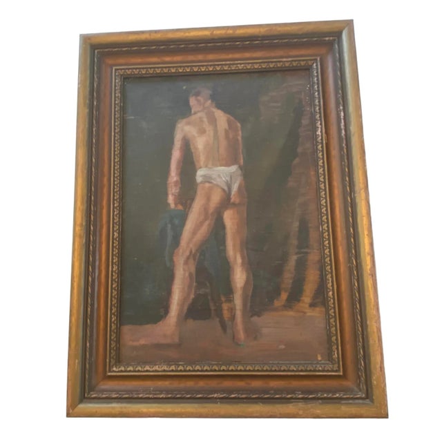 Vintage 1940’s Framed English Oil on Board Standing Male Nude Profile Study - Captivating Artwork! This beautiful painting...