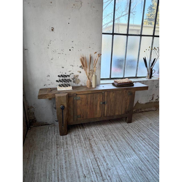 Wood Large Antique Oak Workbench, 1900s For Sale - Image 7 of 18