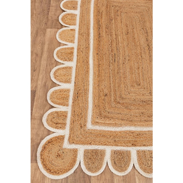 Boho Chic 5'x8' White Trim Jute Scallop Braided Handmade Rug For Sale - Image 3 of 10