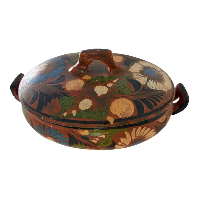 Vintage Mexican Tlaquepaque Redware Lidded Casserole Dish For Sale