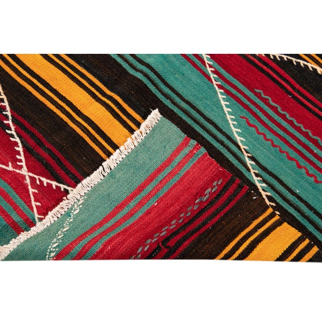 Tribal Vintage Persian Kilim Handmade Multicolor Tribal Wool Runner For Sale - Image 3 of 9