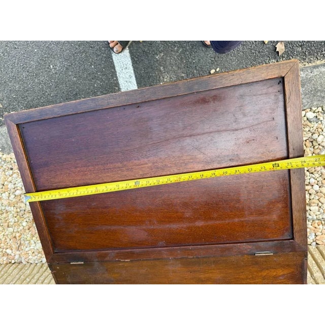 Antique Victorian Style Carved Mahogany and Inlaid Marquetry Fretwork Davenport Writing Desk For Sale - Image 14 of 17