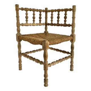 Vintage French Oak Bobbin Corner Chair For Sale