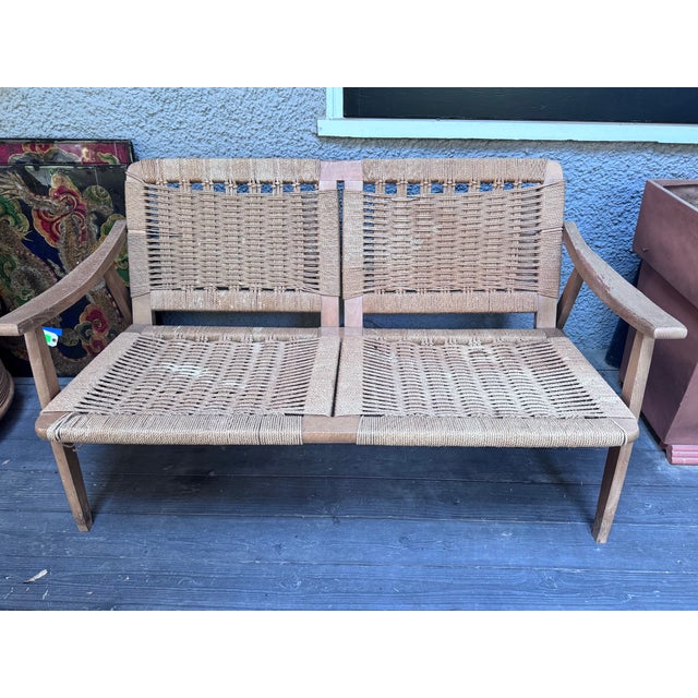 Hans Wegner Style MCM Rope Loveseat For Sale - Image 9 of 14
