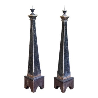 Pair of 19th Century Continental Faux Painted Marble Triangular Floor Prickets For Sale