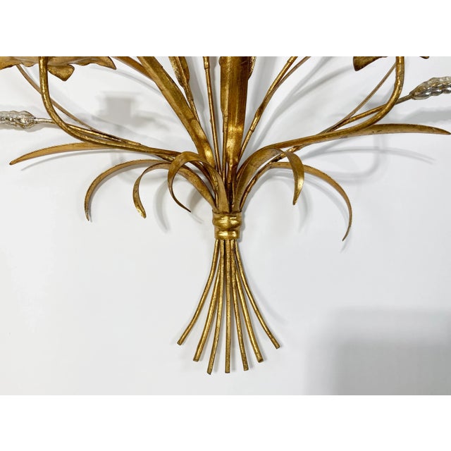 Mid 20th Century Vintage Tole Gilt Sheaf of Wheat Candle Wall Sconce For Sale - Image 5 of 6