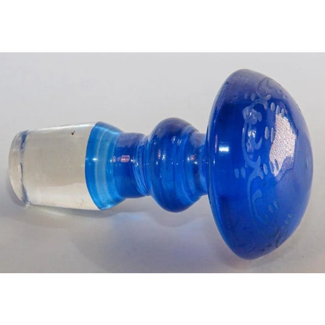 Ink Blue Antique Bohemian Blue Engraved Glass Bottle Covered Decanter For Sale - Image 8 of 13