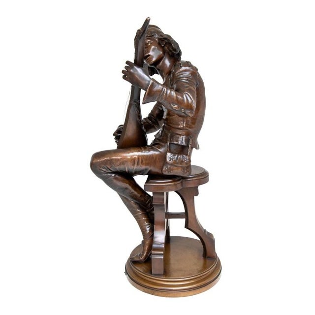 Emile Boisseau "Le Troubadour" Patinated Bronze For Sale - Image 4 of 7