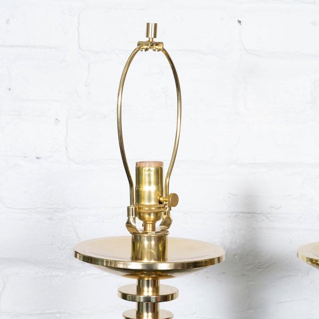 2000 - 2009 Pair of Hammered Brass "Tochiere" Style Table Lamps For Sale - Image 5 of 12