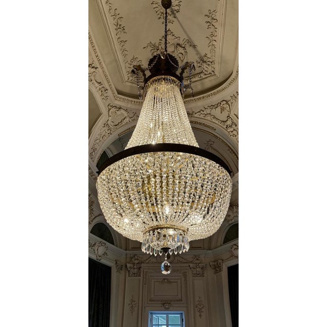 1930s Monumental Bronze and Cut Crystal Basket Chandelier, 1930s For Sale - Image 5 of 5