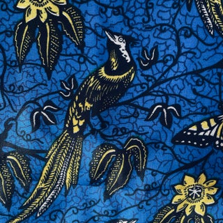 Vintage Karibu Textile Tanzania Super Wax Indigo Birds Butterflies African Fabric, 3.8 Yards For Sale
