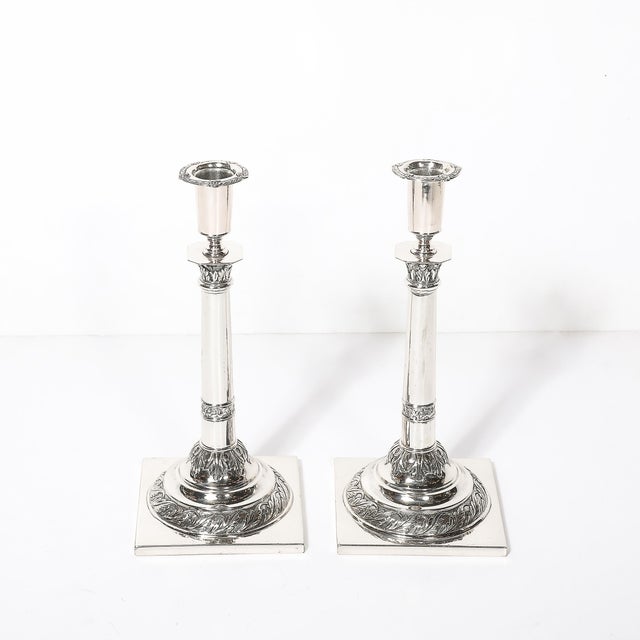 Pair of Silver Corinthian Column & Acanthus Sabbath Candlesticks by Ludwig Nast For Sale - Image 10 of 18