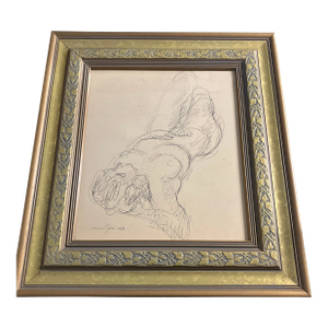 1960’s Original Abstract Female Nude Ink Drawing Signed Ornate Frame