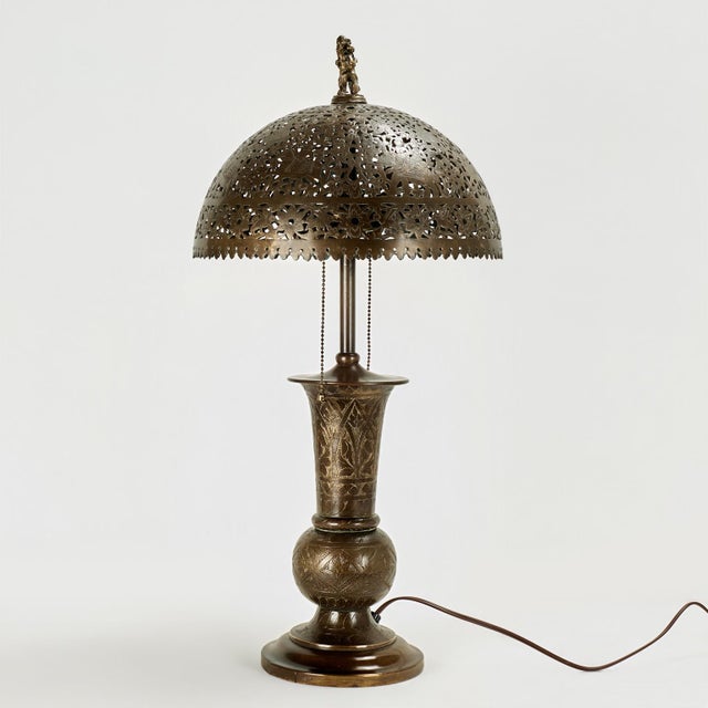 Antique Moroccan Pierced Brass Table Lamp For Sale - Image 9 of 11