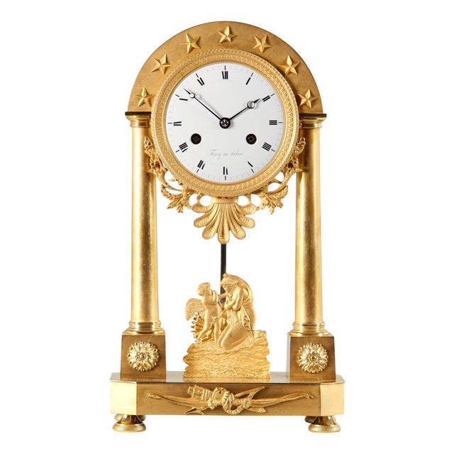 Mantel Clock in Bronze and Enamel For Sale