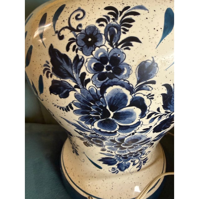 Vintage Pottery Blue Floral Hand Painted Lamp Delft Style For Sale - Image 9 of 12