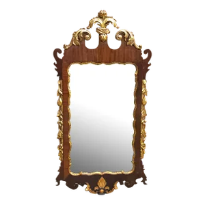 Mid 20th Century Chippendale Style Mahogany Parcel Gilt Wall Mirror