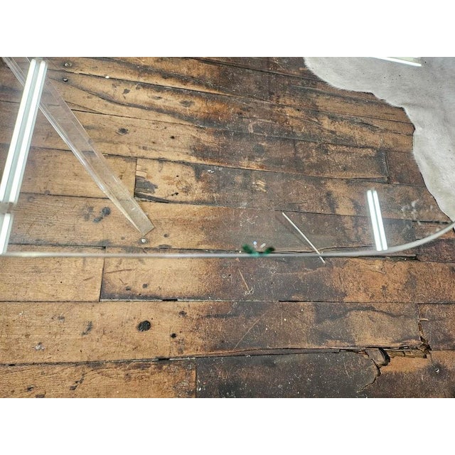Mid Century Coffee Table With Angled Brass and Lucite Base With Triangle Glass Top. For Sale In Providence - Image 6 of 10