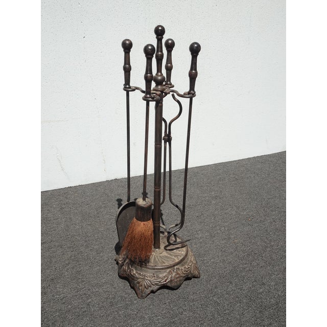 Share Set of Four Vintage French Country Black Cast Iron Fireplace Tools For Sale - Image 4 of 17