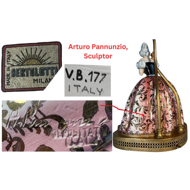 Bertolotti Capodimonte Signed Arturo Pannunzio Porcelain Rococo Lady With a Parrot Table Lamp For Sale - Image 17 of 18