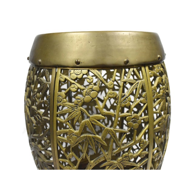 Brass Asian Bamboo Fretwork Phoenix Birds Garden Stool For Sale - Image 6 of 10